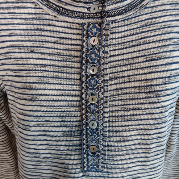 Sundace Navy and White Striped Long Sleeve Women's Henley Shirt - Picture 4 of 6